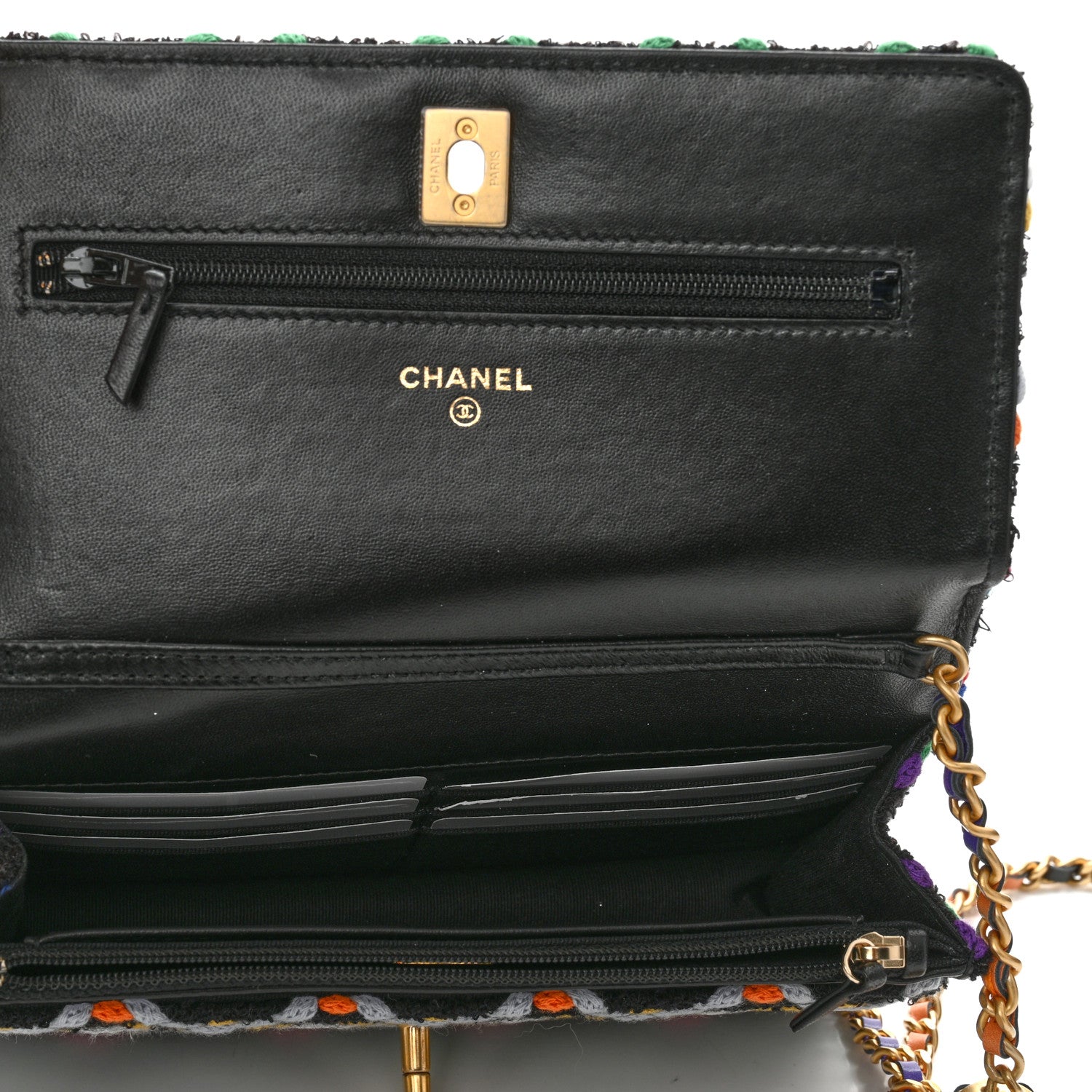 Chanel Tweed Diamond Threaded Pearl Crush Wallet On Chain WOC Black Multicolor 5 of 12