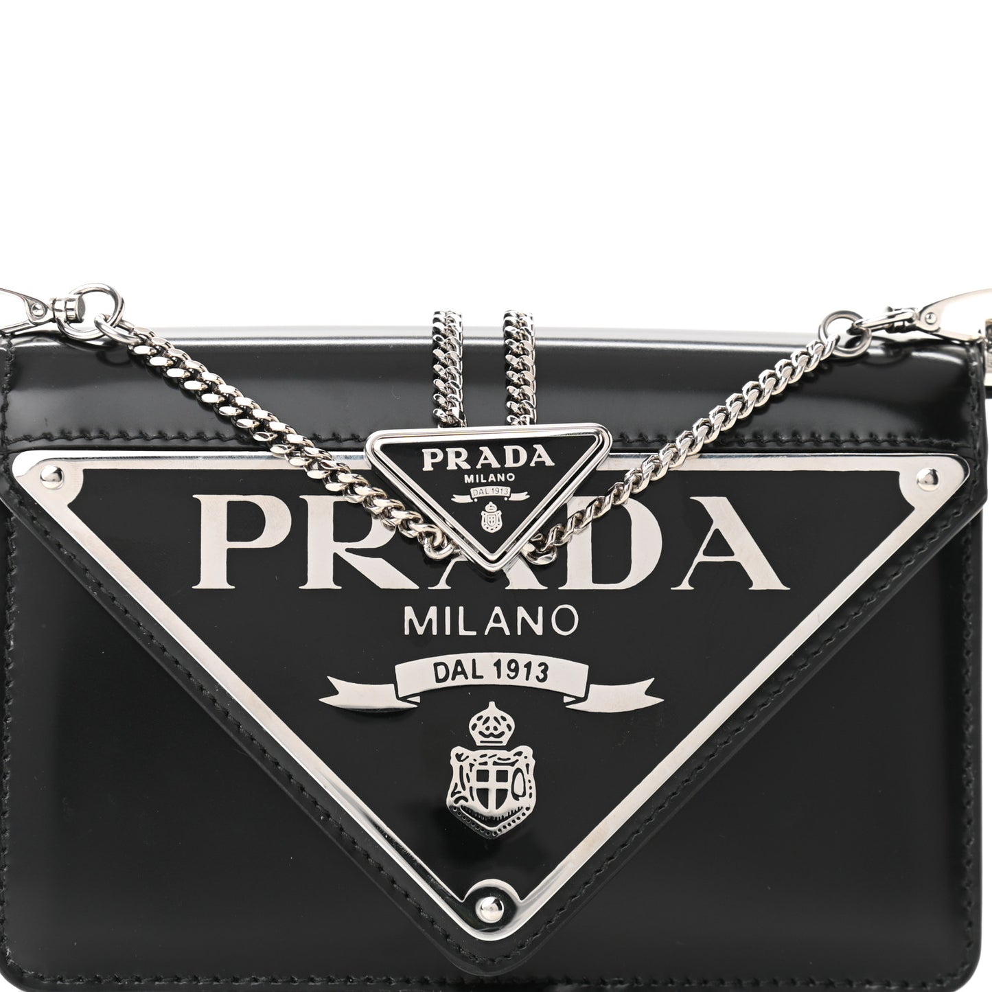 Spazzolato Triangle Logo Plate Flap Chain Crossbody Bag Black