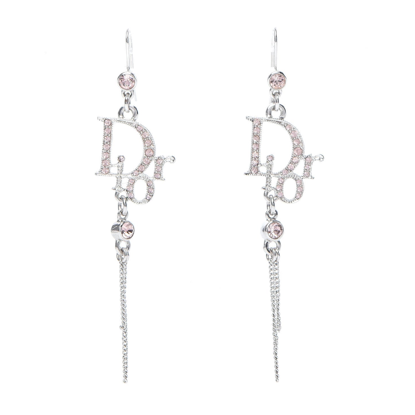 Crystal Signature Drop Earrings Pink Silver