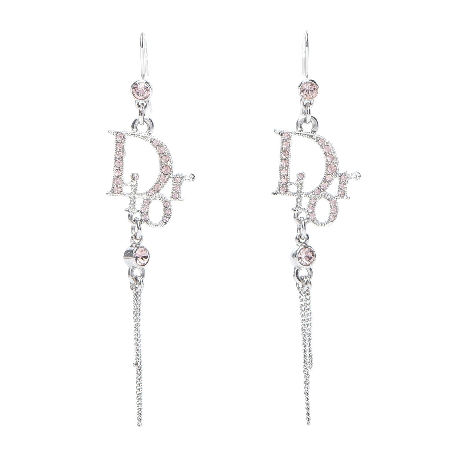 Christian Dior Crystal Signature Drop Earrings Pink Silver 1 of 4