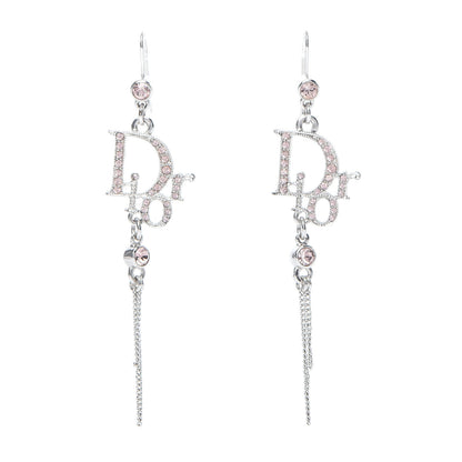 Christian Dior Crystal Signature Drop Earrings Pink Silver 1 of 4