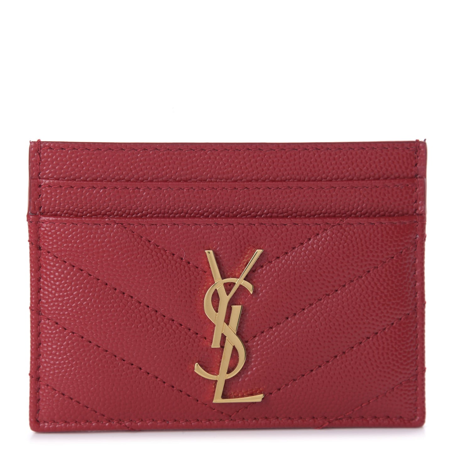 Grain De Poudre Matelasse Chevron Monogram Credit Card Case Rouge Eros