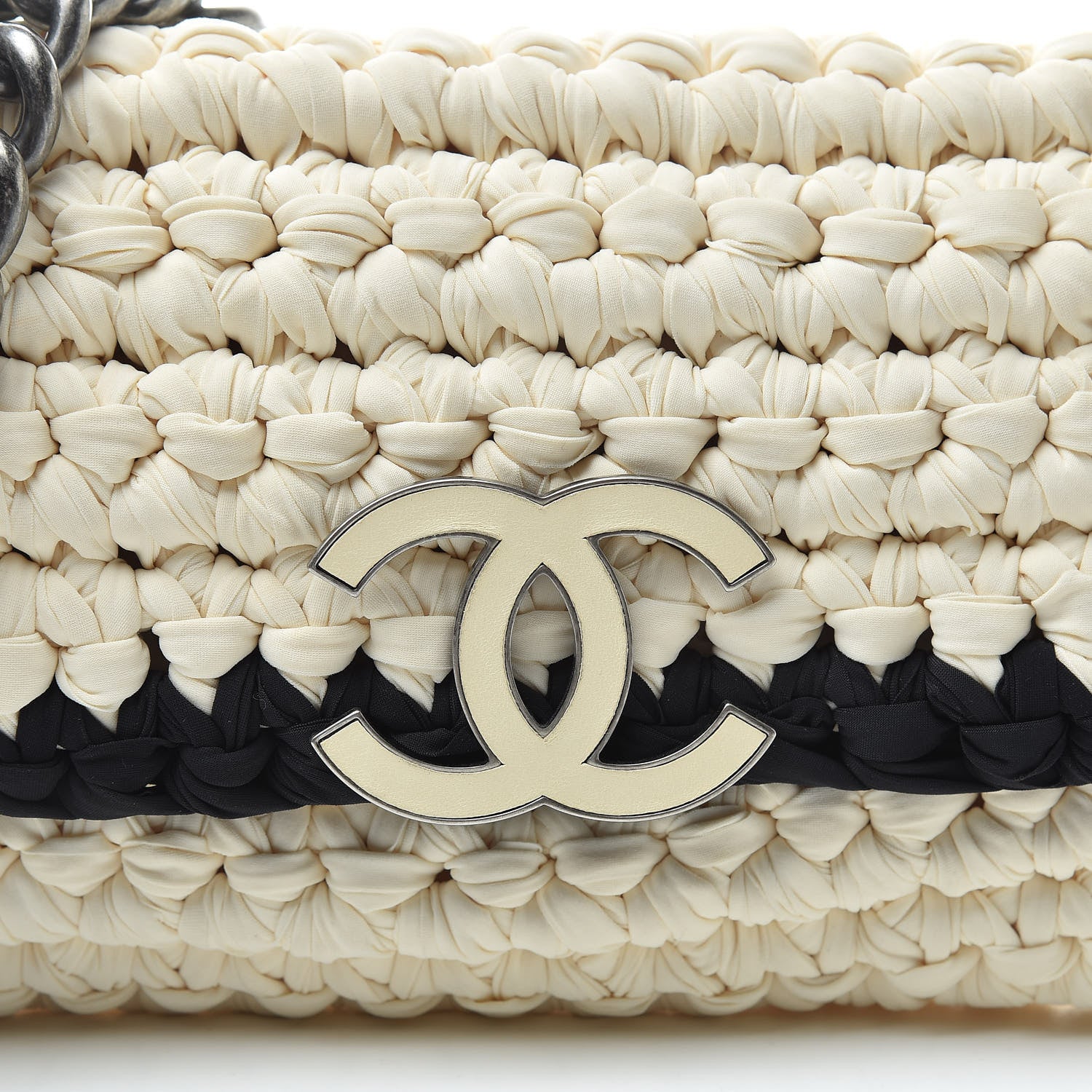 Chanel Woven Fabric Single Flap Ivory Black 8 of 10