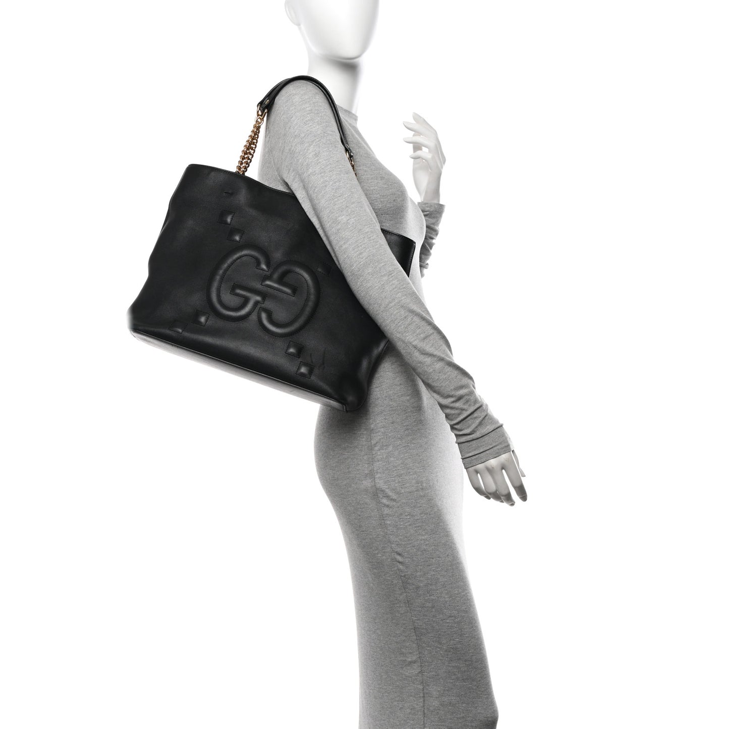 Apollo Calfskin GG Dadini Embroidered Chain Shoulder Tote Black