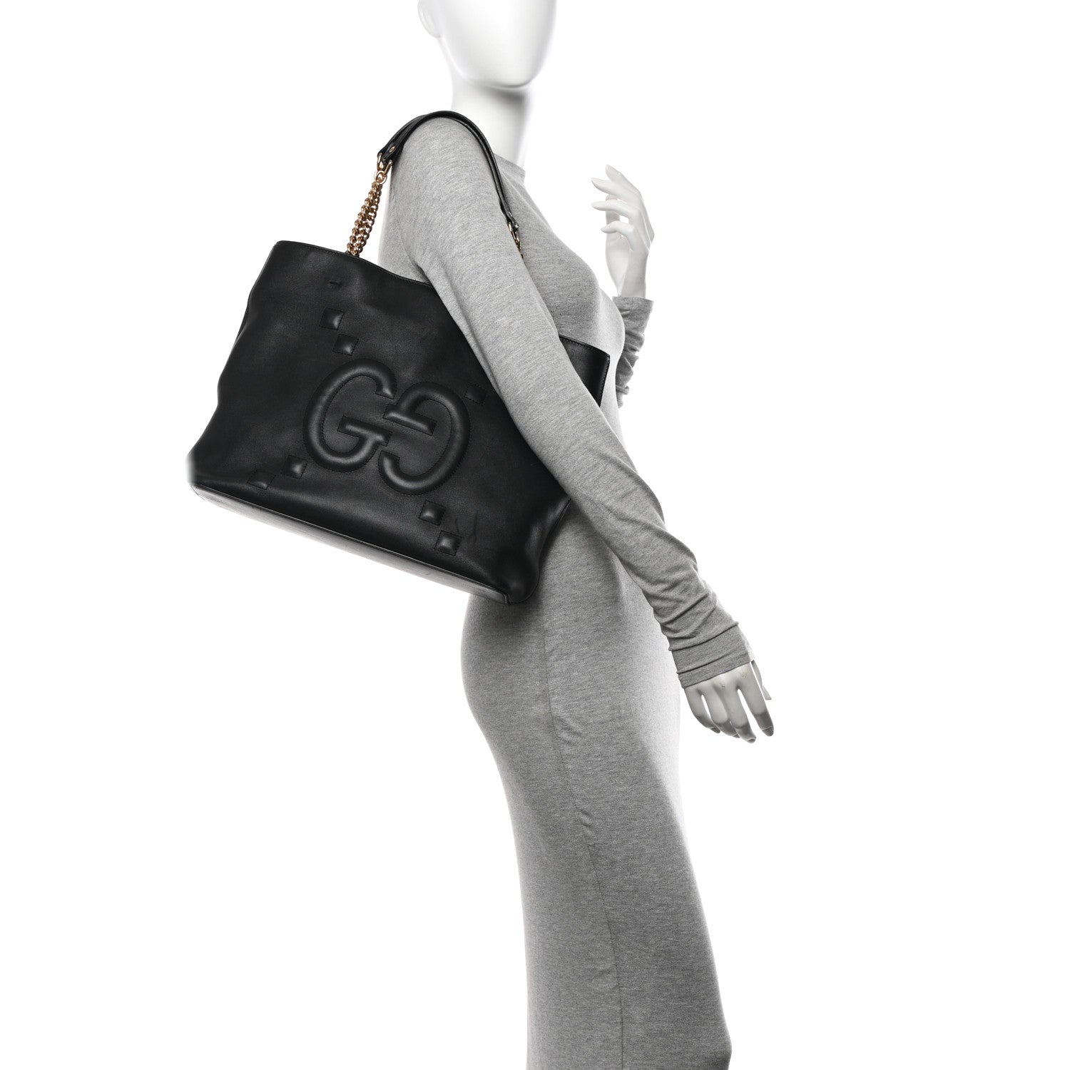 Gucci Apollo Calfskin GG Dadini Embroidered Chain Shoulder Tote Black 2 of 12