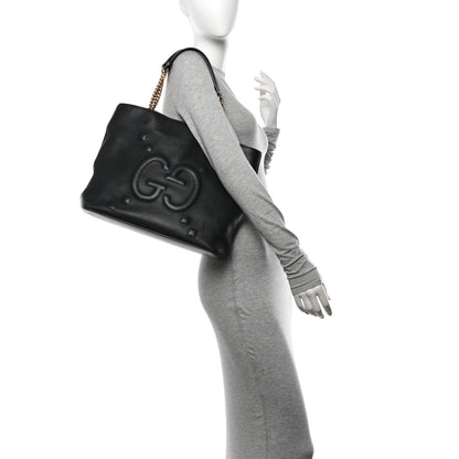 Gucci Apollo Calfskin GG Dadini Embroidered Chain Shoulder Tote Black 2 of 12