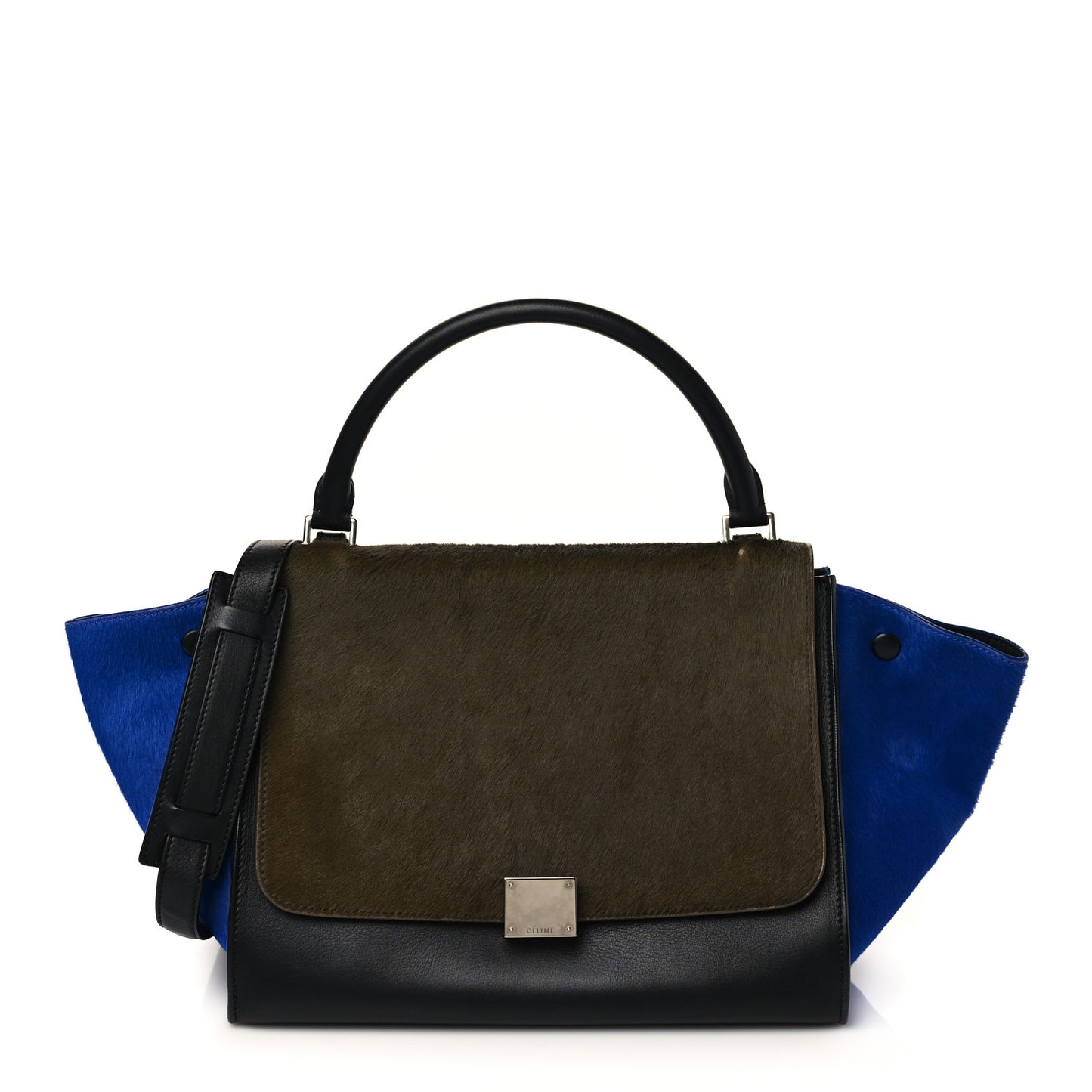 Pony Hair Smooth Calfskin Tri-Color Medium Trapeze Cobalt
