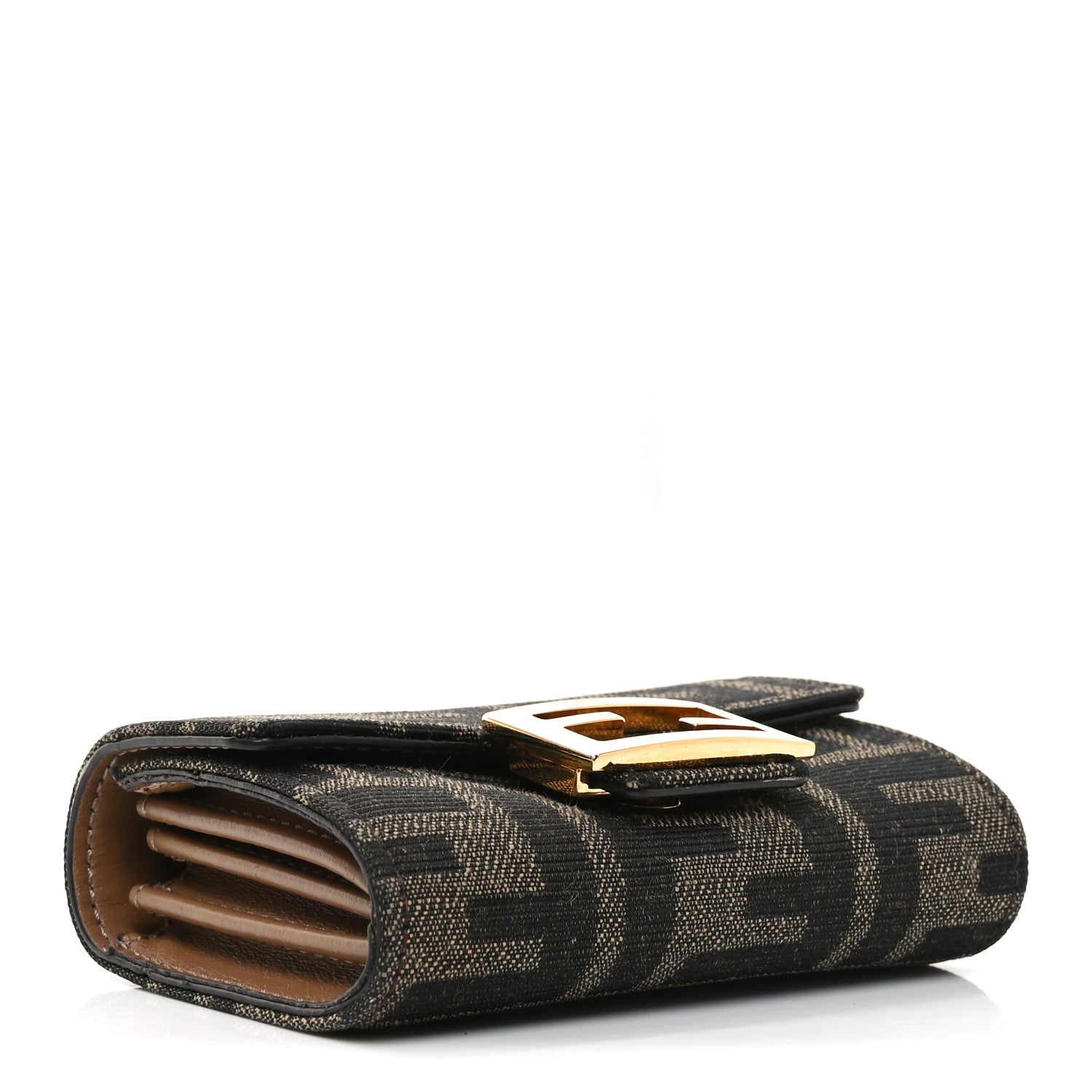 Fendi Fabric Jacquard FF 1974 Flap Card Holder Tobacco Moro 4 of 8
