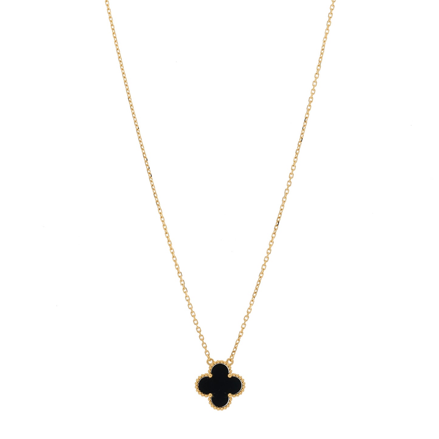 18K Yellow Gold Black Onyx Vintage Alhambra Pendant Necklace