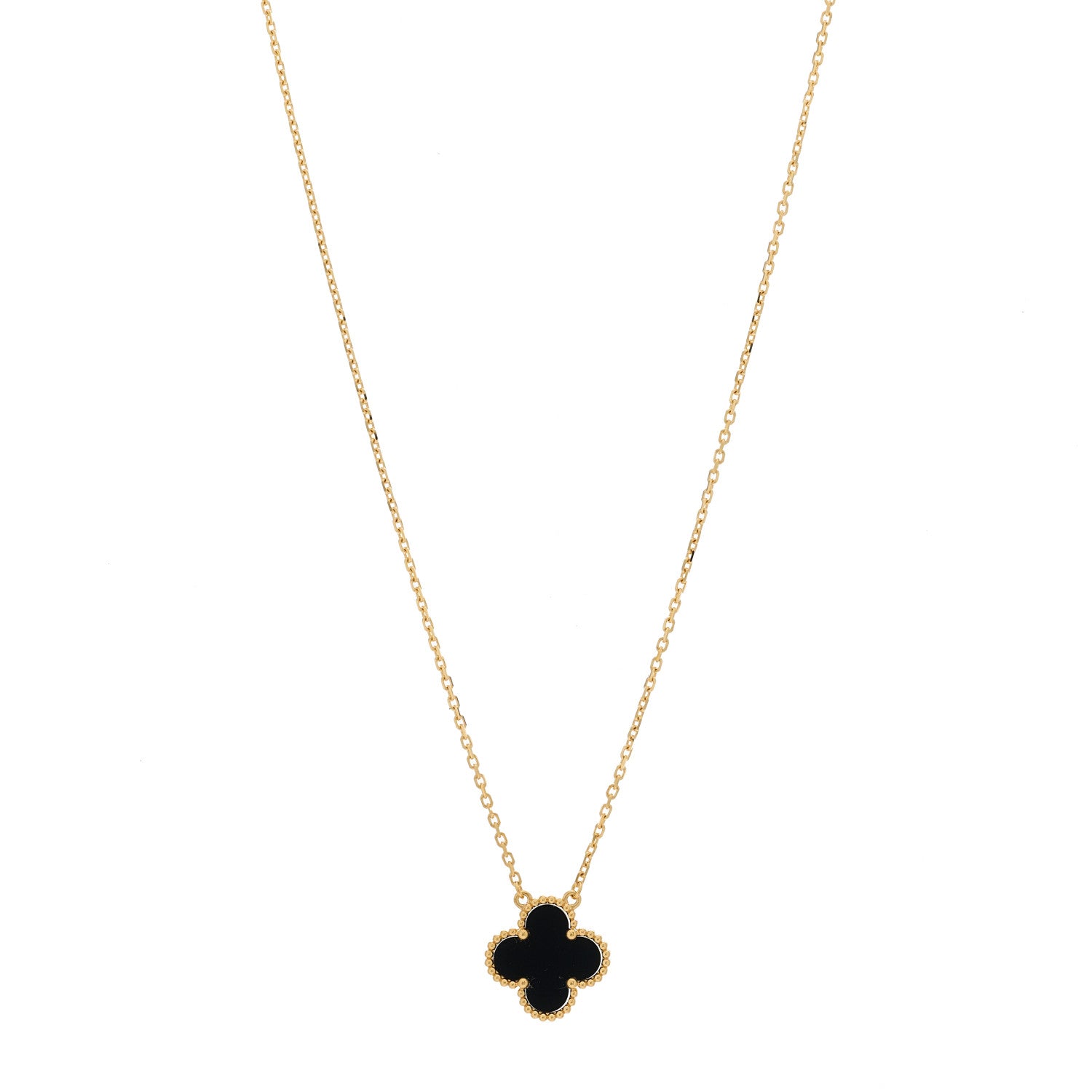 Van Cleef & Arpels 18K Yellow Gold Black Onyx Vintage Alhambra Pendant Necklace 1 of 6