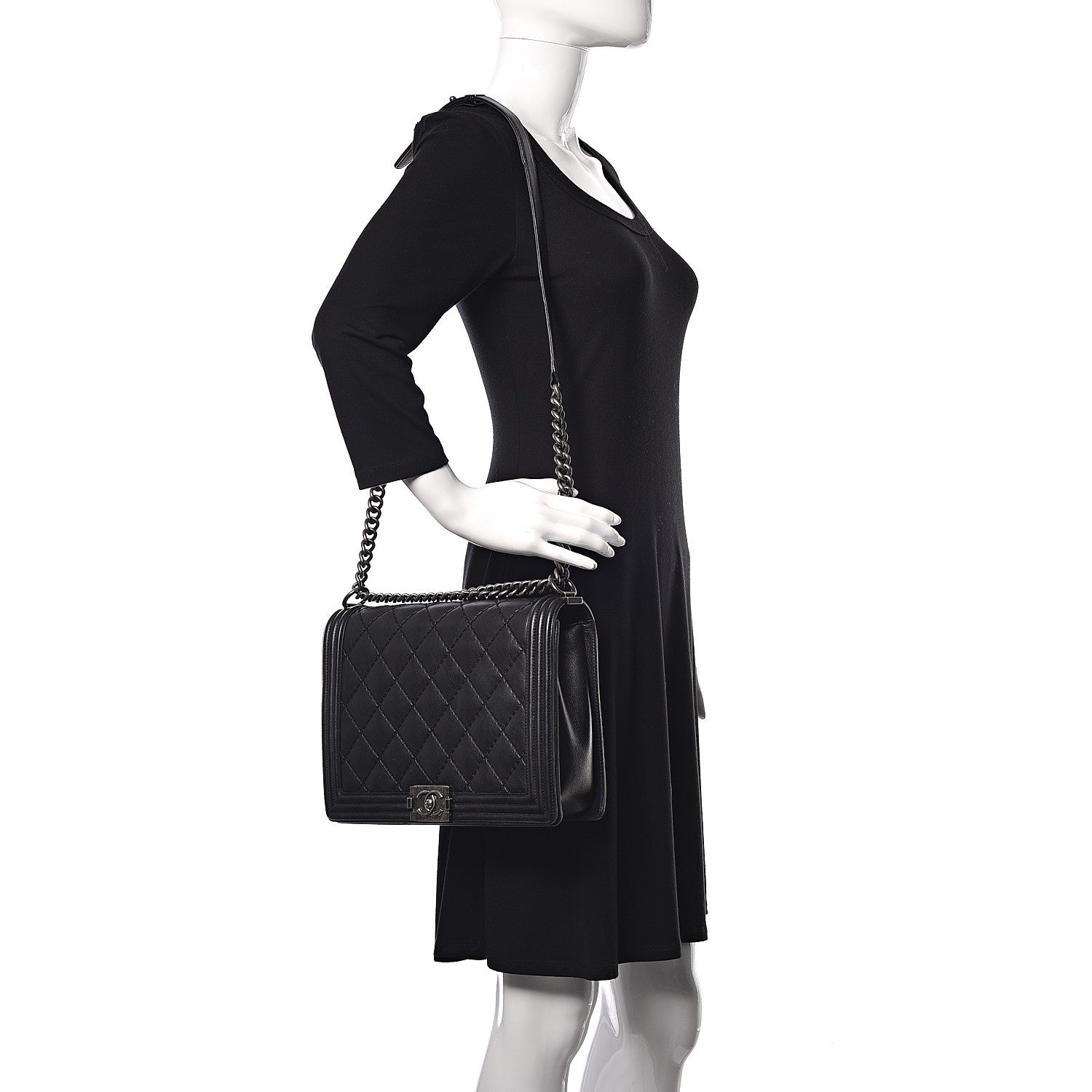 Chanel Calfskin Double Stitch Large Boy Flap Black 2 of 10