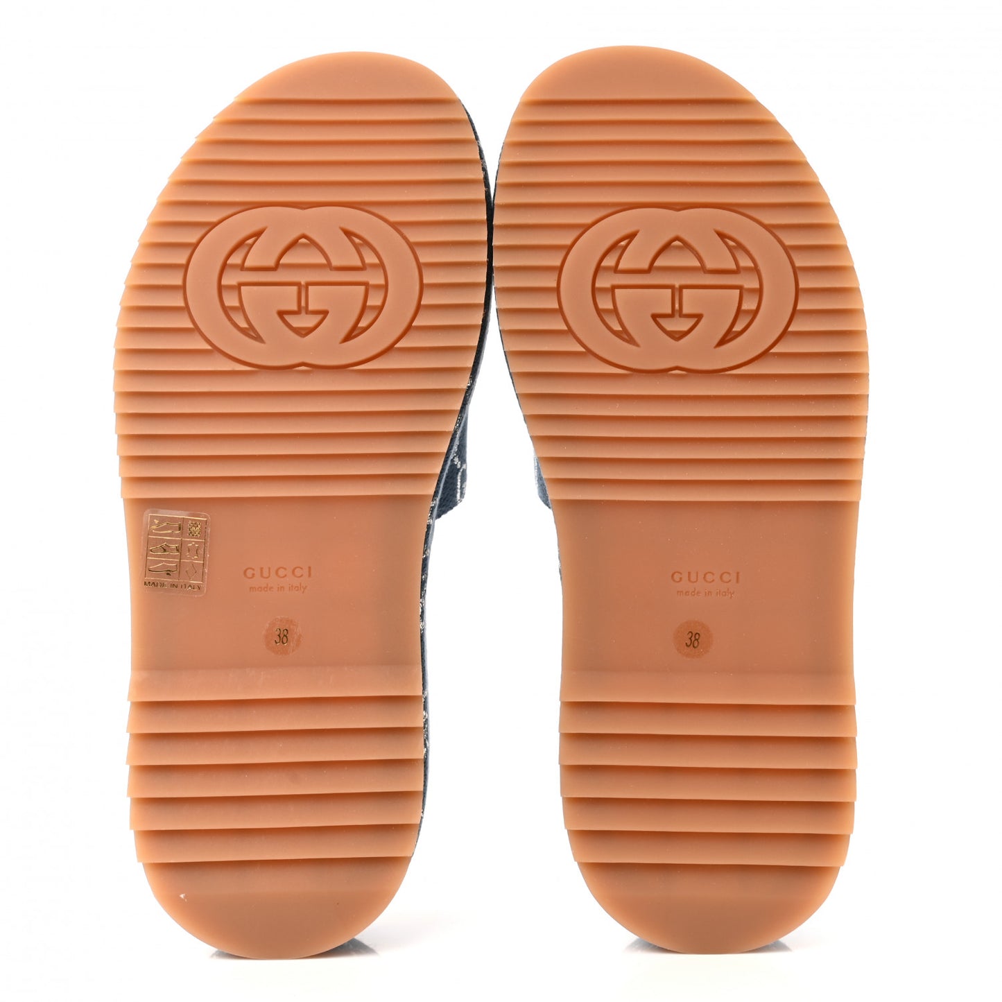 Canvas Lame GG Monogram Angelina Platform 55mm Slide Sandals 38 Blue Silver