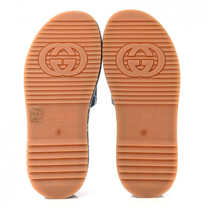 Gucci Canvas Lame GG Monogram Angelina Platform 55mm Slide Sandals 38 Blue Silver 5 of 9
