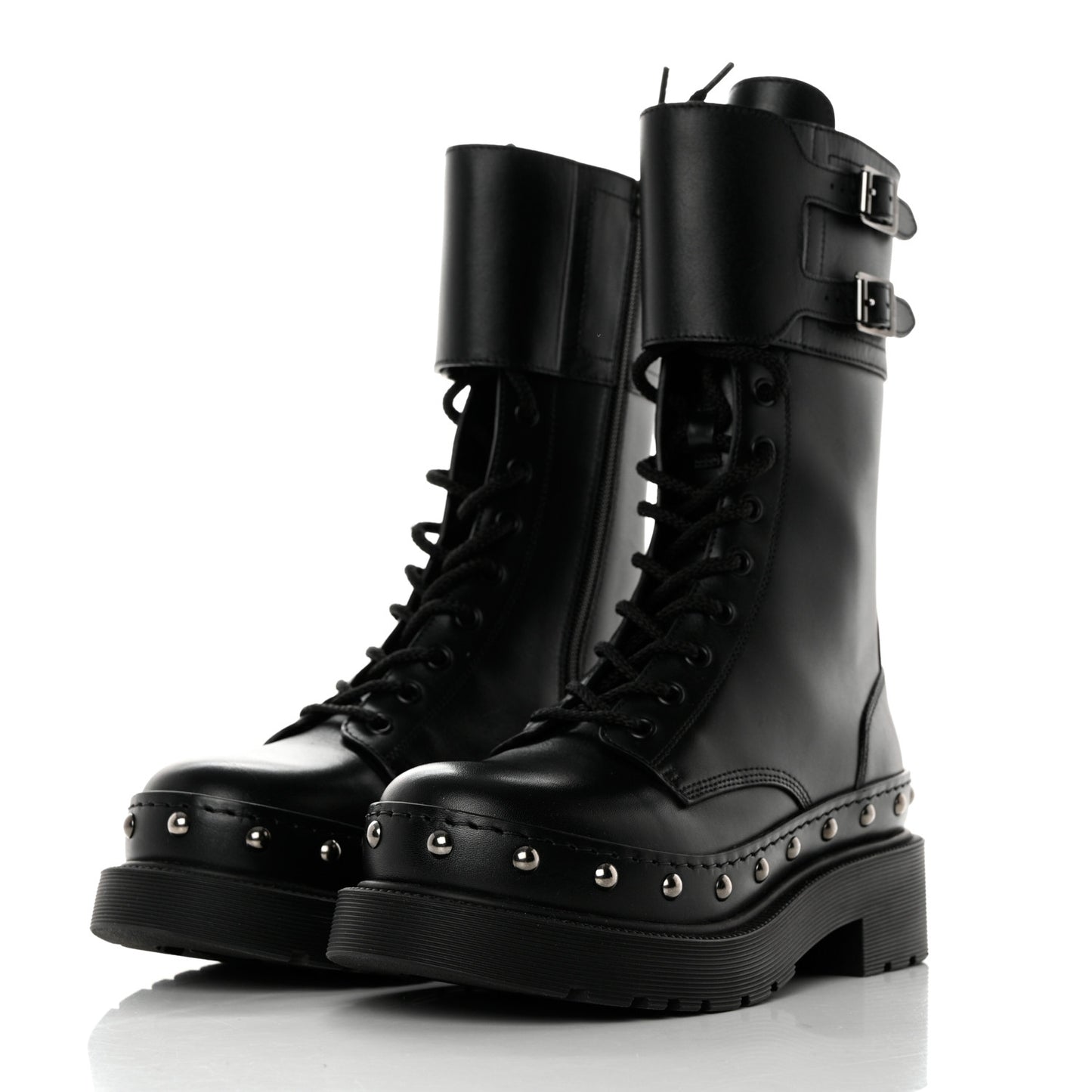 Calfskin Diorquake 25mm Combat Boots 36.5 Black