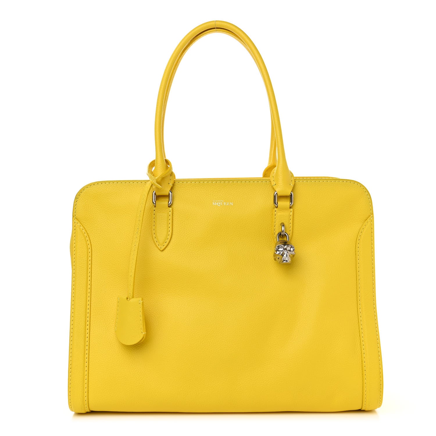 Alexander McQueen Pebbled Calfskin Large Skull Padlock Zip Around Tote Yellow 1 of 13