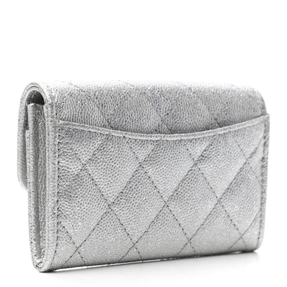 Chanel Glittered Metallic Caviar Quilted Flap Card Holder Wallet Silver 3 of 8