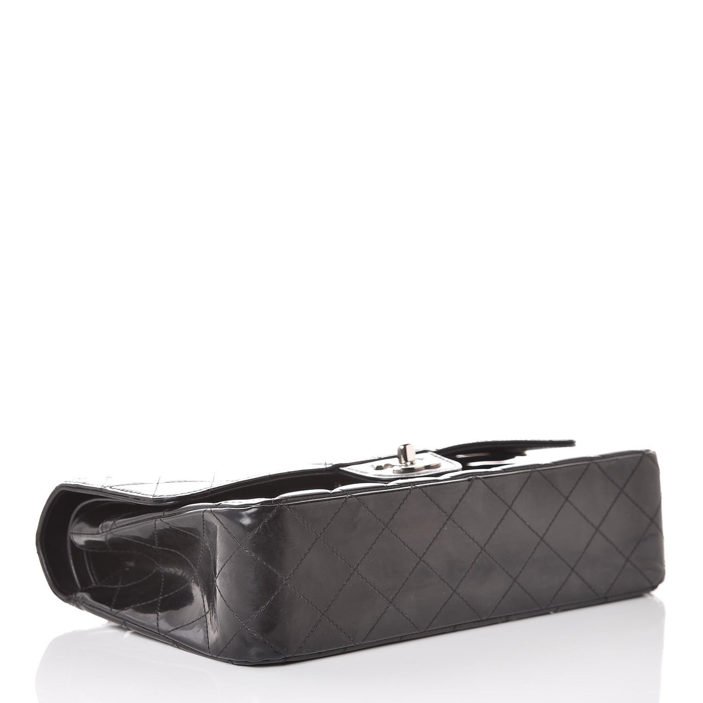 Patent Quilted Medium Double Flap Black