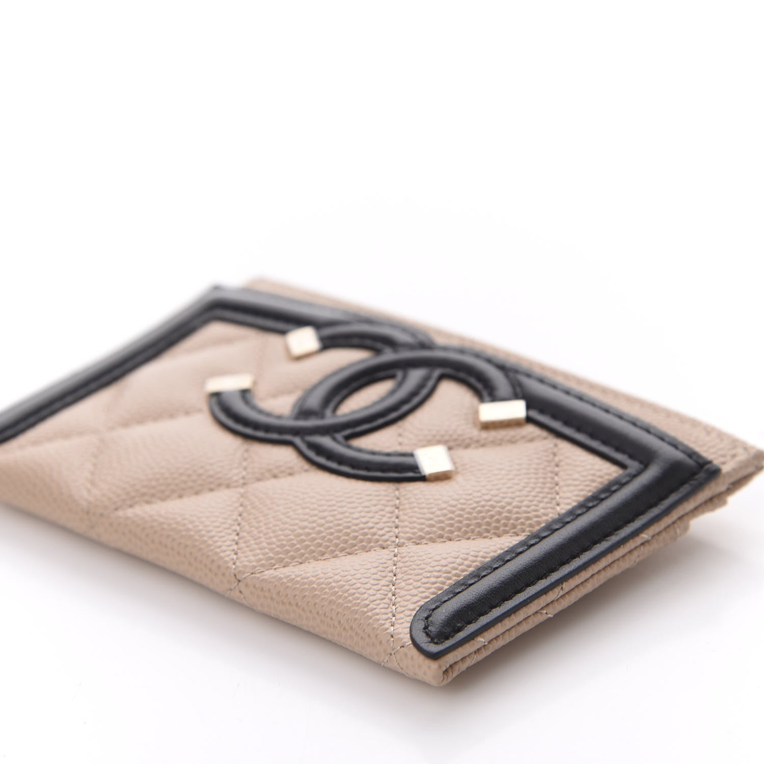 Chanel Caviar Quilted Filigree Card Holder Beige Black 9 of 11