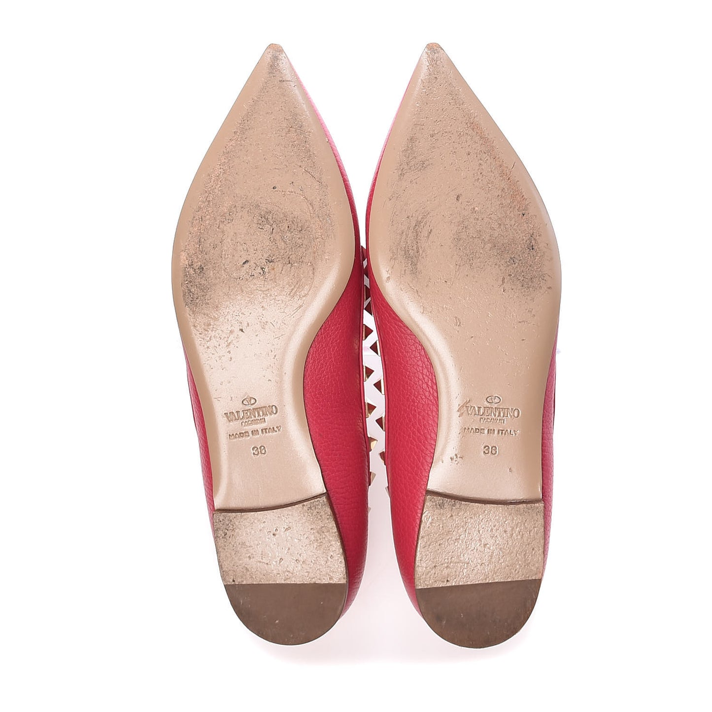Pebbled Calfskin Rockstud Ballerina Flats 38 Deep Fuxia