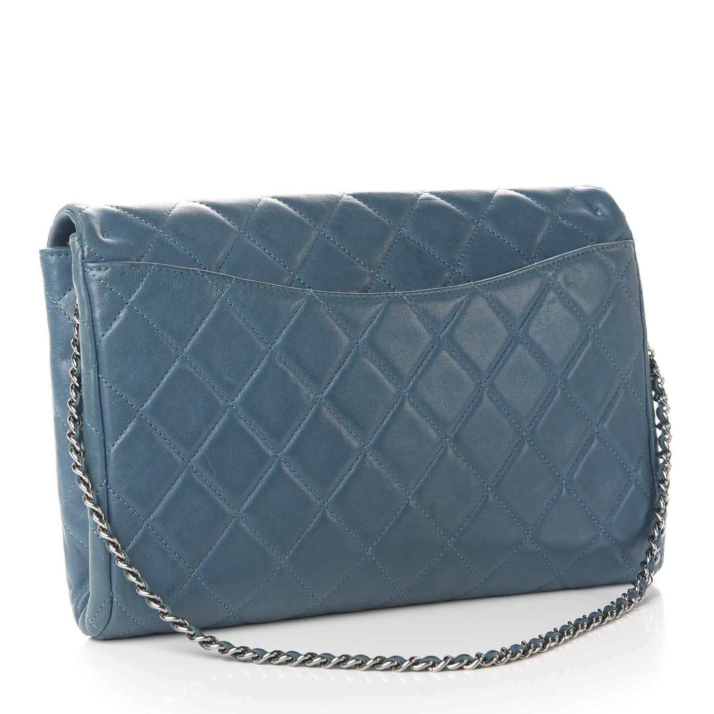 Lambskin Quilted Clutch With Chain Flap Turquoise