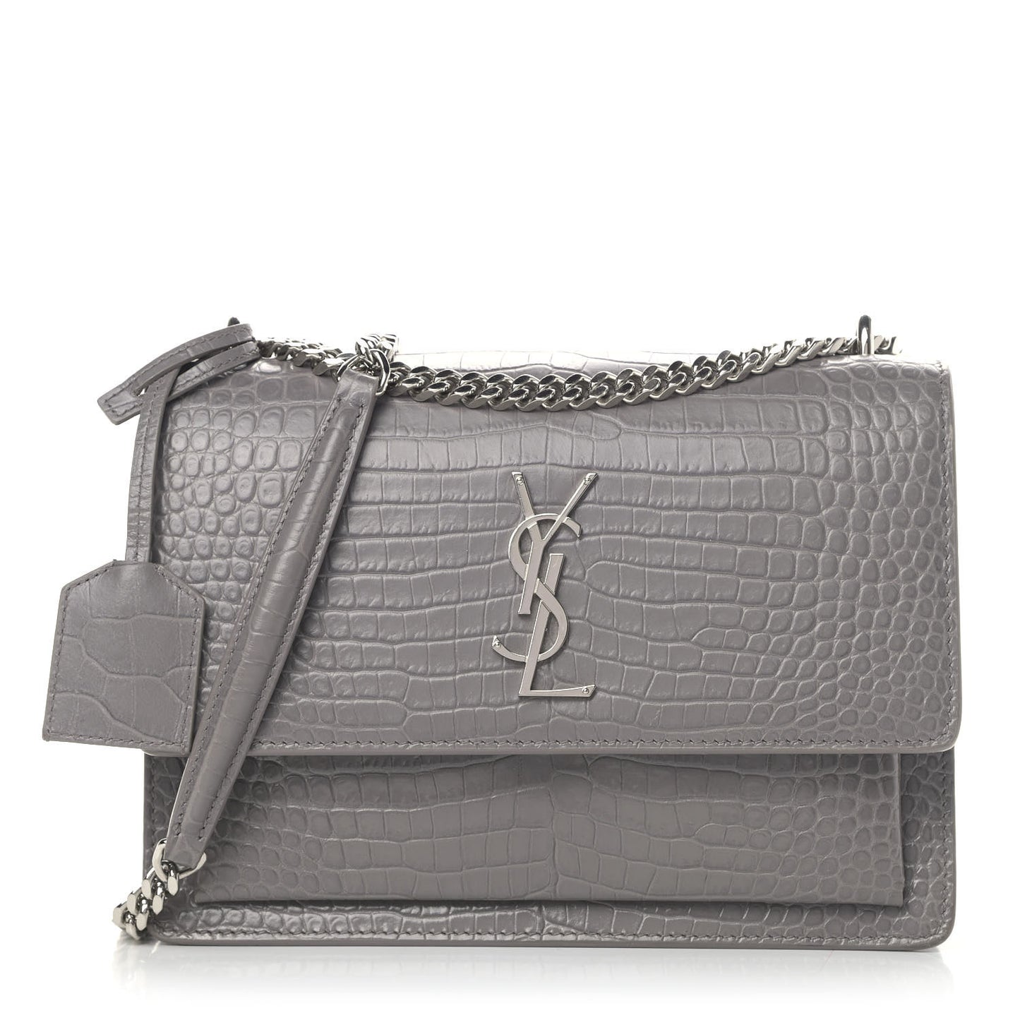 Calfskin Crocodile Embossed Medium Monogram Sunset Fog