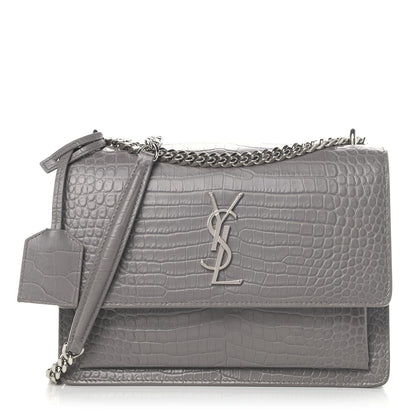 Saint Laurent Calfskin Crocodile Embossed Medium Monogram Sunset Fog 1 of 7