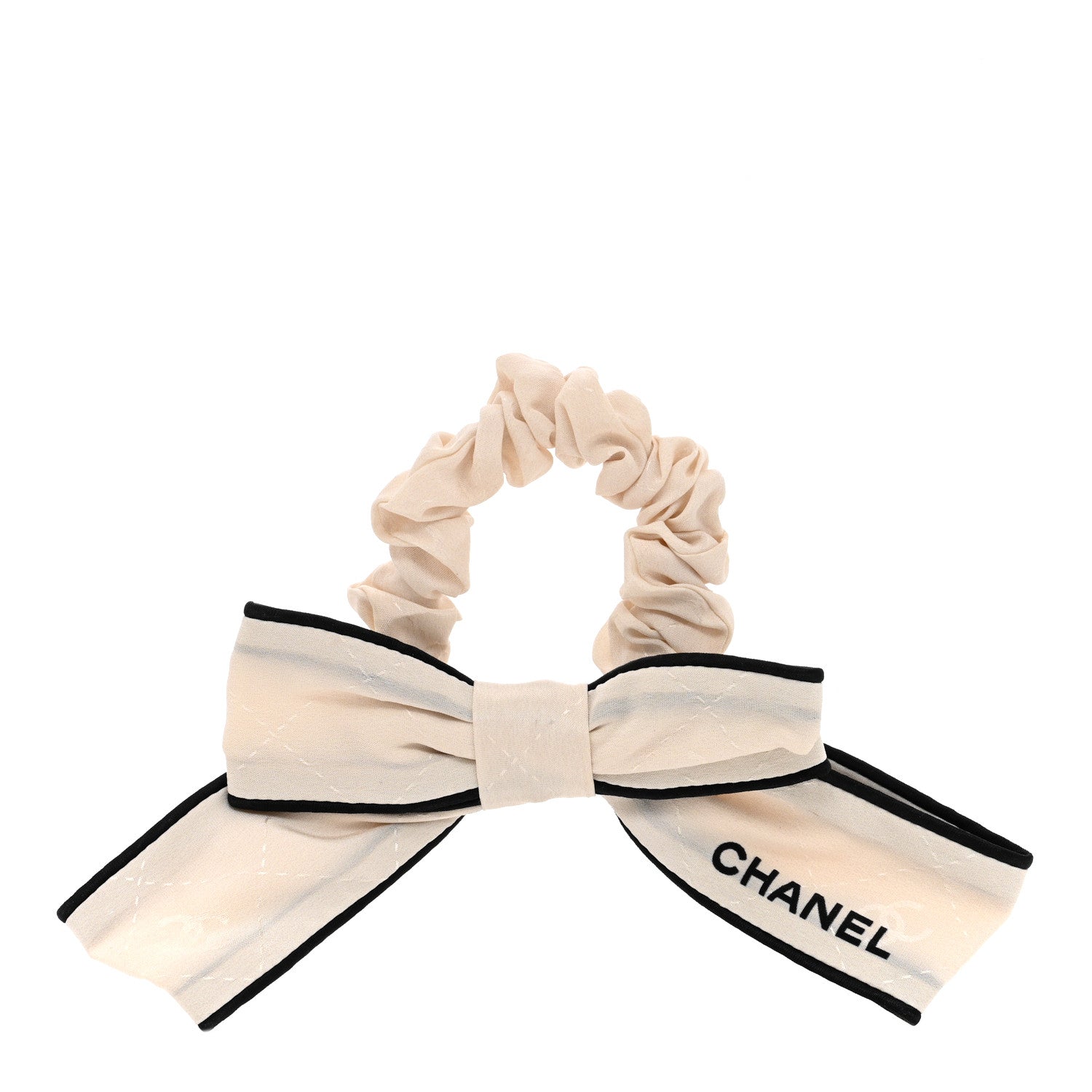 Chanel Silk CC Bow Hair Tie Ecru Black 1 of 4