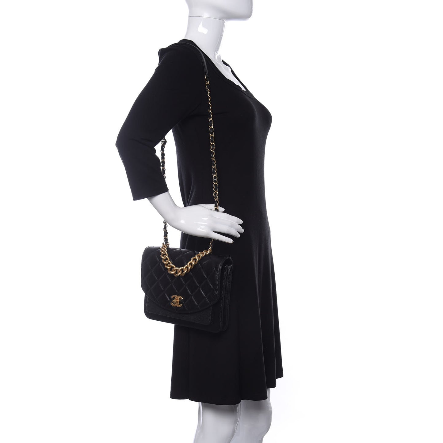 Calfskin Caviar Quilted Chain Handle Flap Black