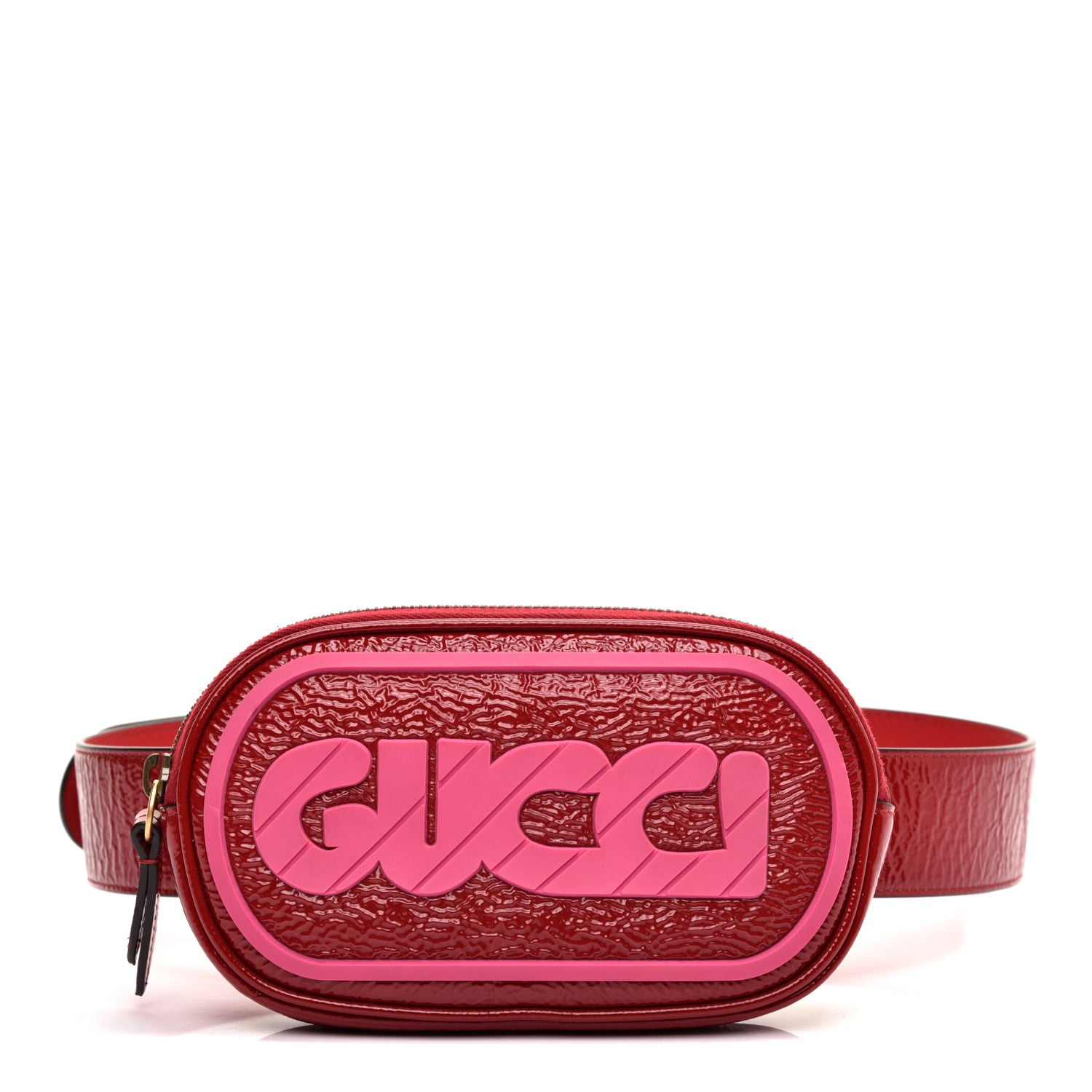 Gucci Patent Rubber Game Patch Logo Belt Bag 75 30 Hibiscus Red 1 of 10
