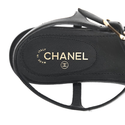 Chanel Calfskin Pearl Crystal CC Charm Thong Sandals 35.5 Black 6 of 11