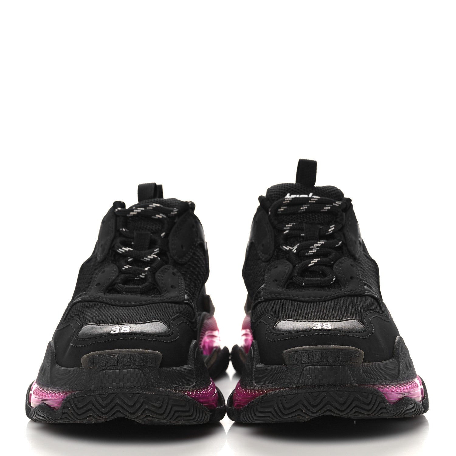 Balenciaga Fabric Mesh Clear Sole Womens Triple S Sneakers 38 Black Pink Neon 2 of 7