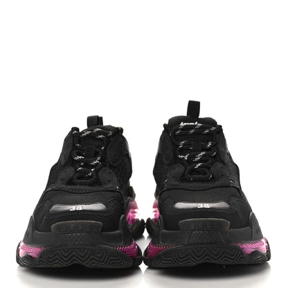 Balenciaga Fabric Mesh Clear Sole Womens Triple S Sneakers 38 Black Pink Neon 2 of 7