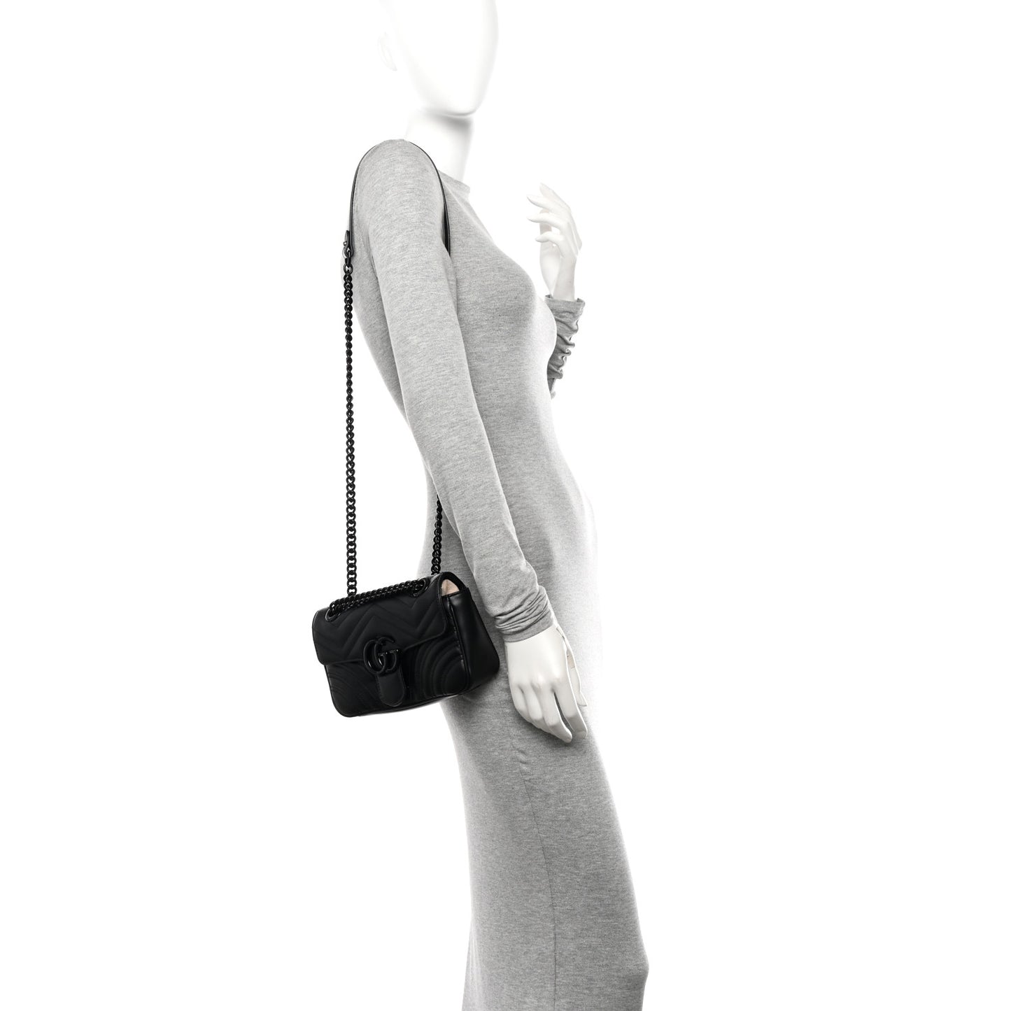 Calfskin Matelasse Monochrome Mini GG Marmont Shoulder Bag Black