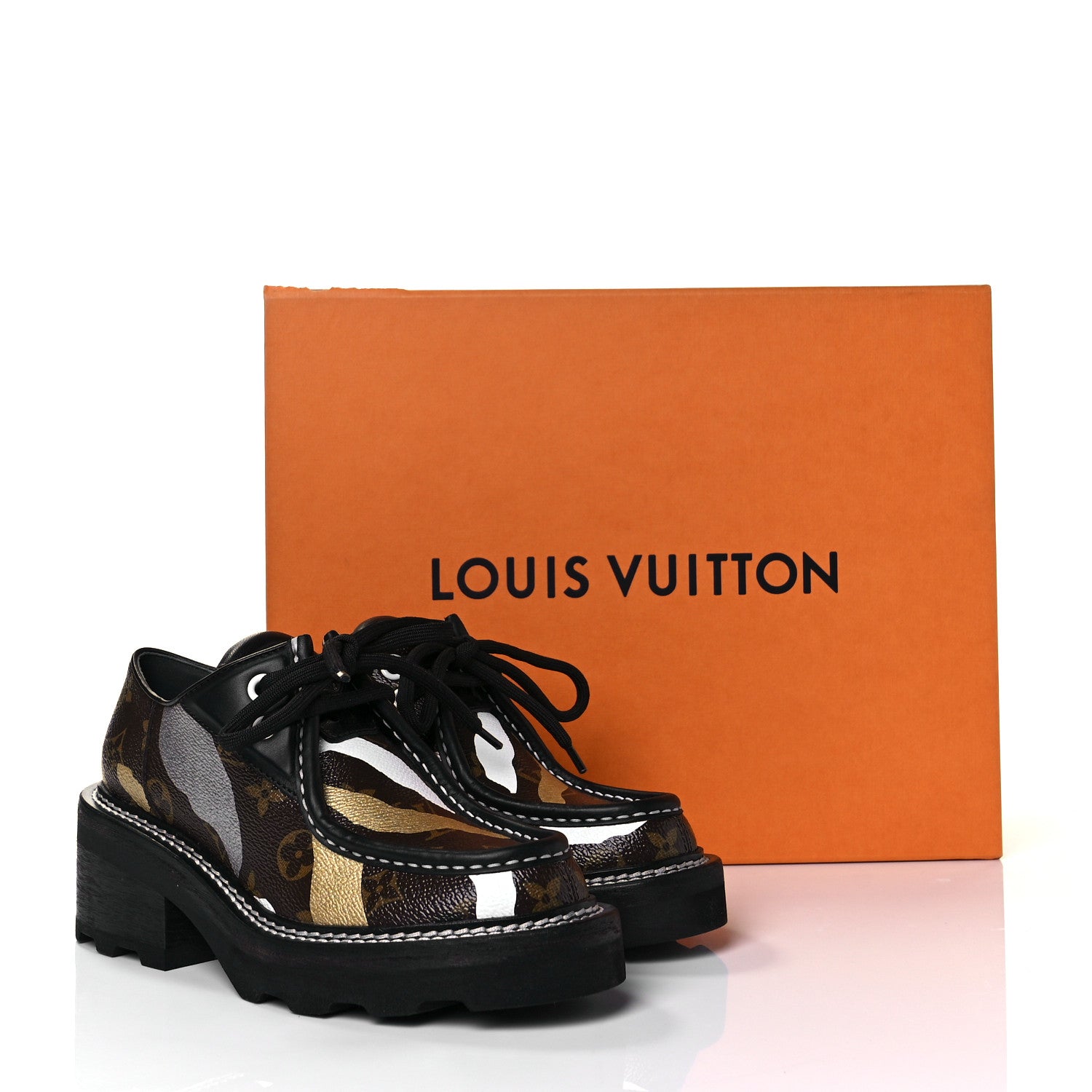 Louis Vuitton X LOL Monogram Calfskin Beaubourg Platform Derby Shoes 36 Gold Silver 9 of 9