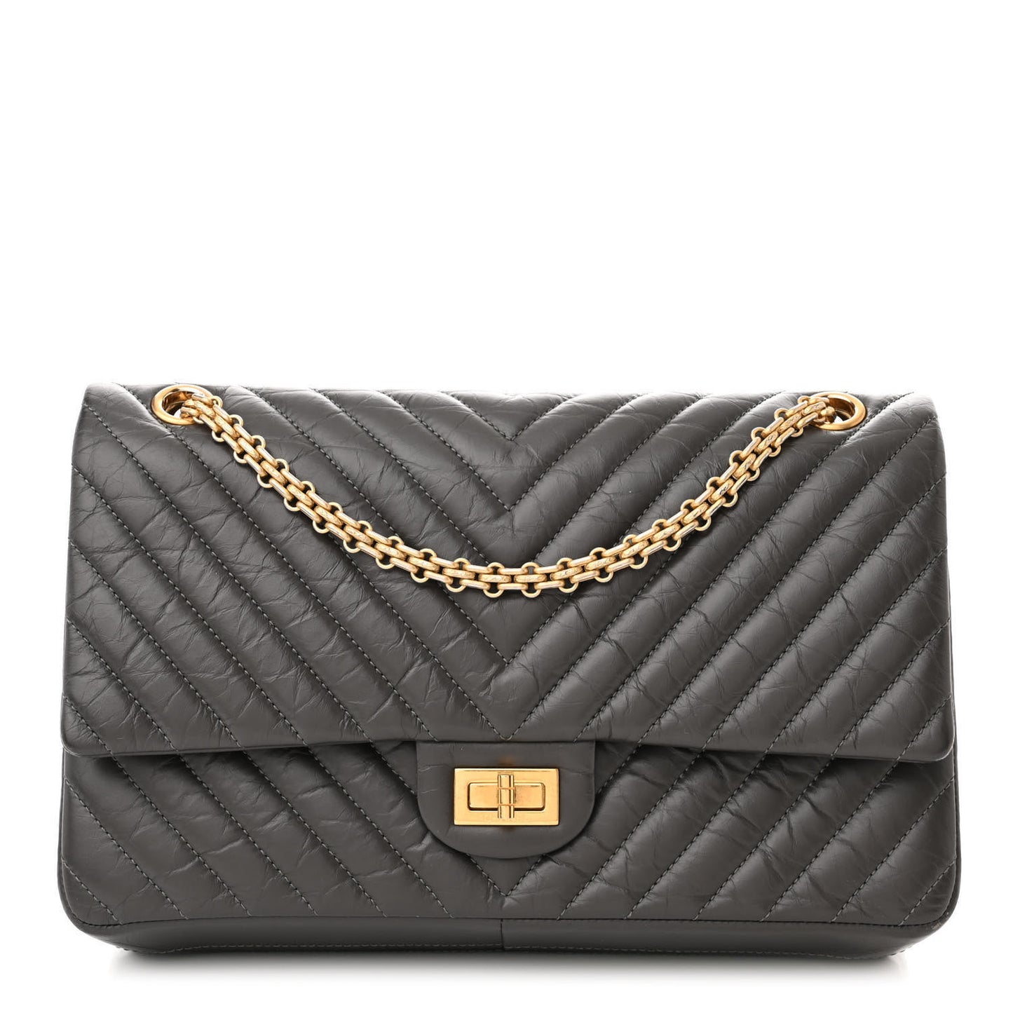 Aged Calfskin Chevron Quilted 2.55 Reissue 226 Flap Dark Grey