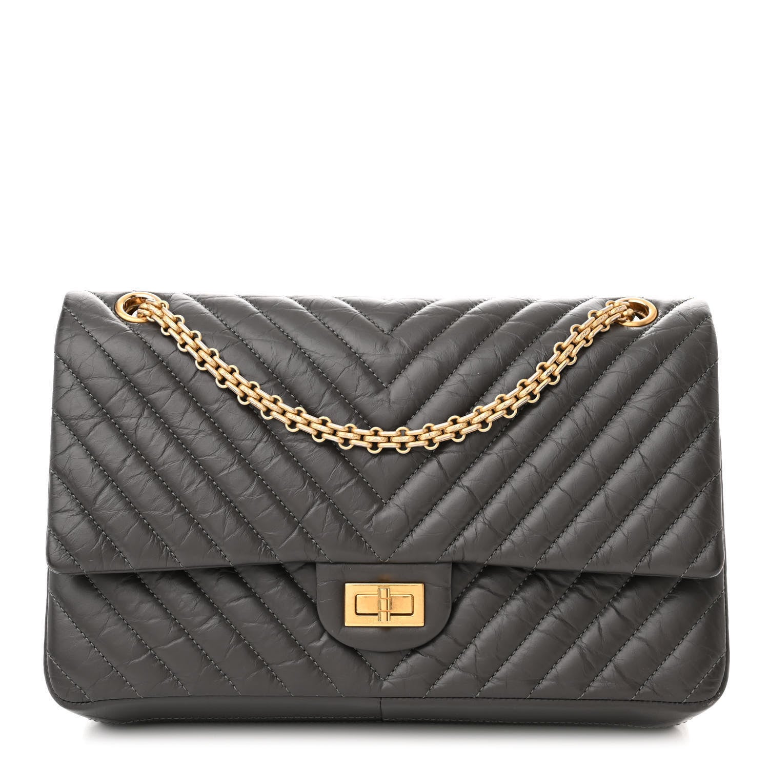 Chanel Aged Calfskin Chevron Quilted 2.55 Reissue 226 Flap Dark Grey 1 of 12