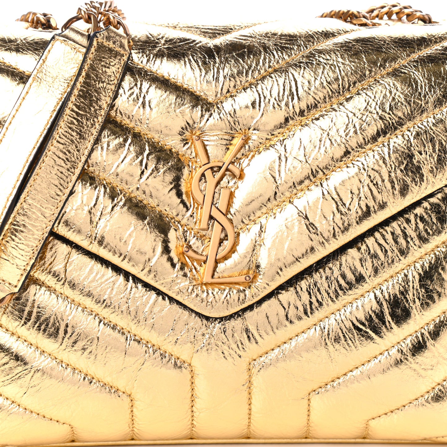 Metallic Calfskin Y Quilted Small Loulou Monogram Chain Satchel Gold