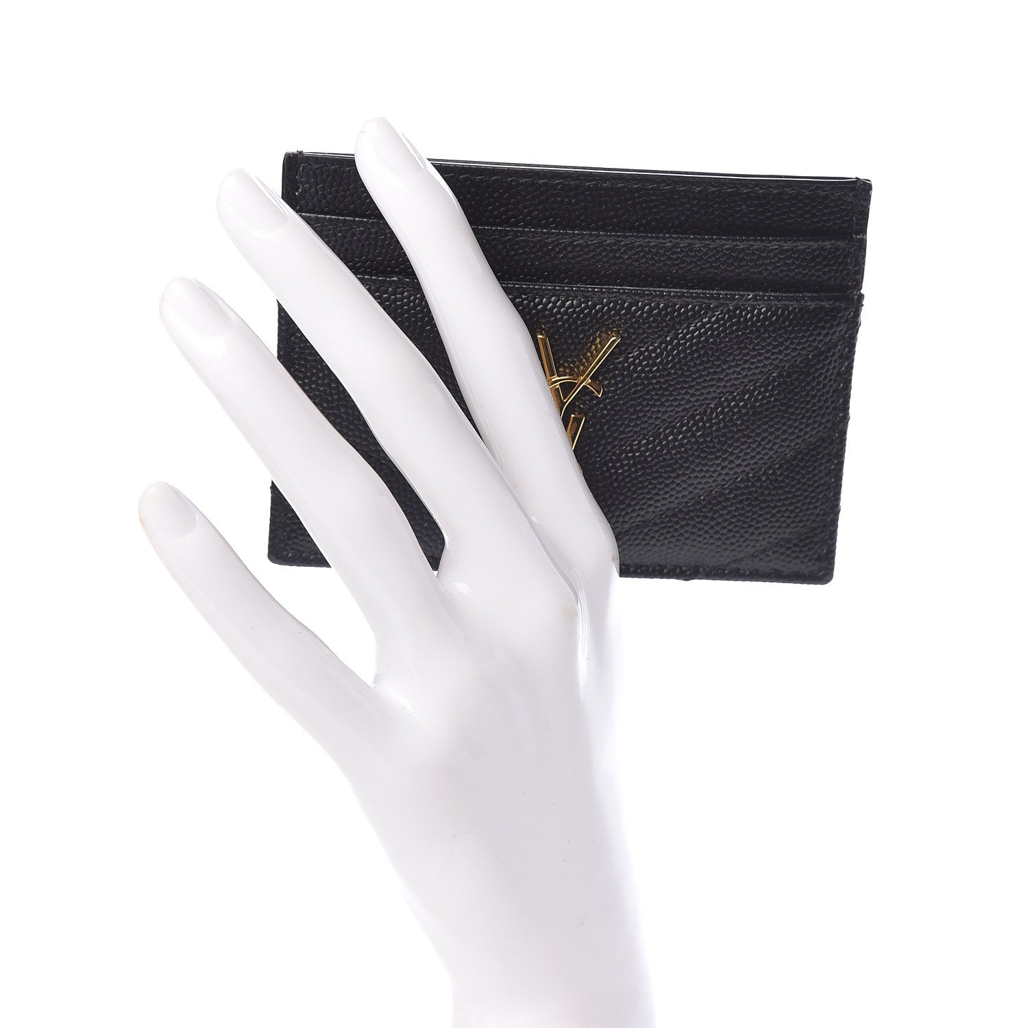 Saint Laurent Grain De Poudre Matelasse Chevron Monogram Credit Card Case Black 2 of 8