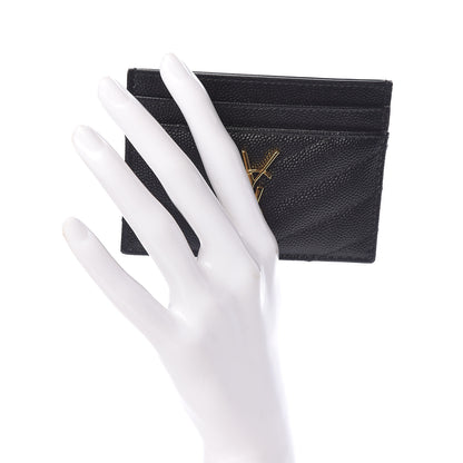 Saint Laurent Grain De Poudre Matelasse Chevron Monogram Credit Card Case Black 2 of 8