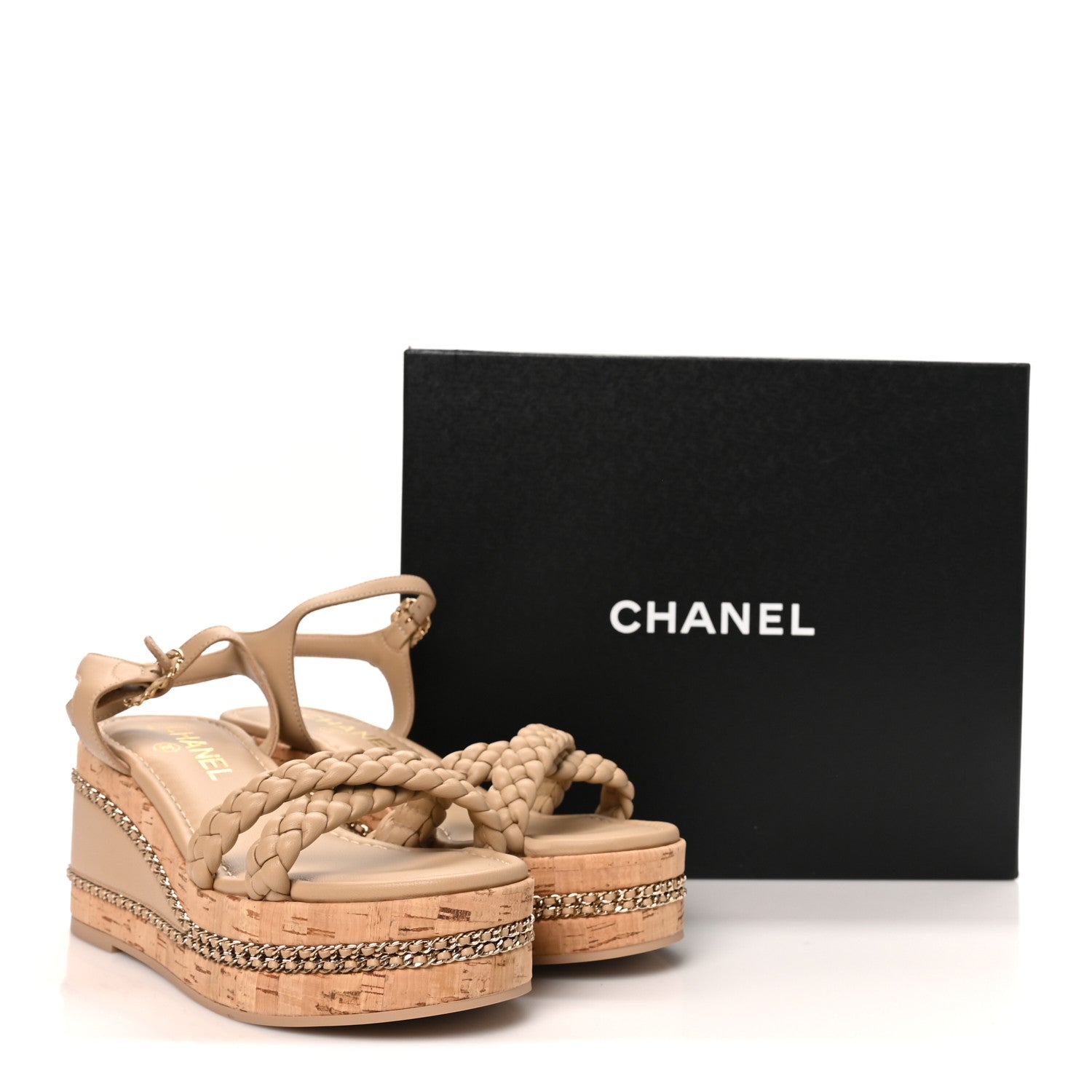 Chanel Lambskin Espadrille Braided Platform Sandals 38 Beige 9 of 9