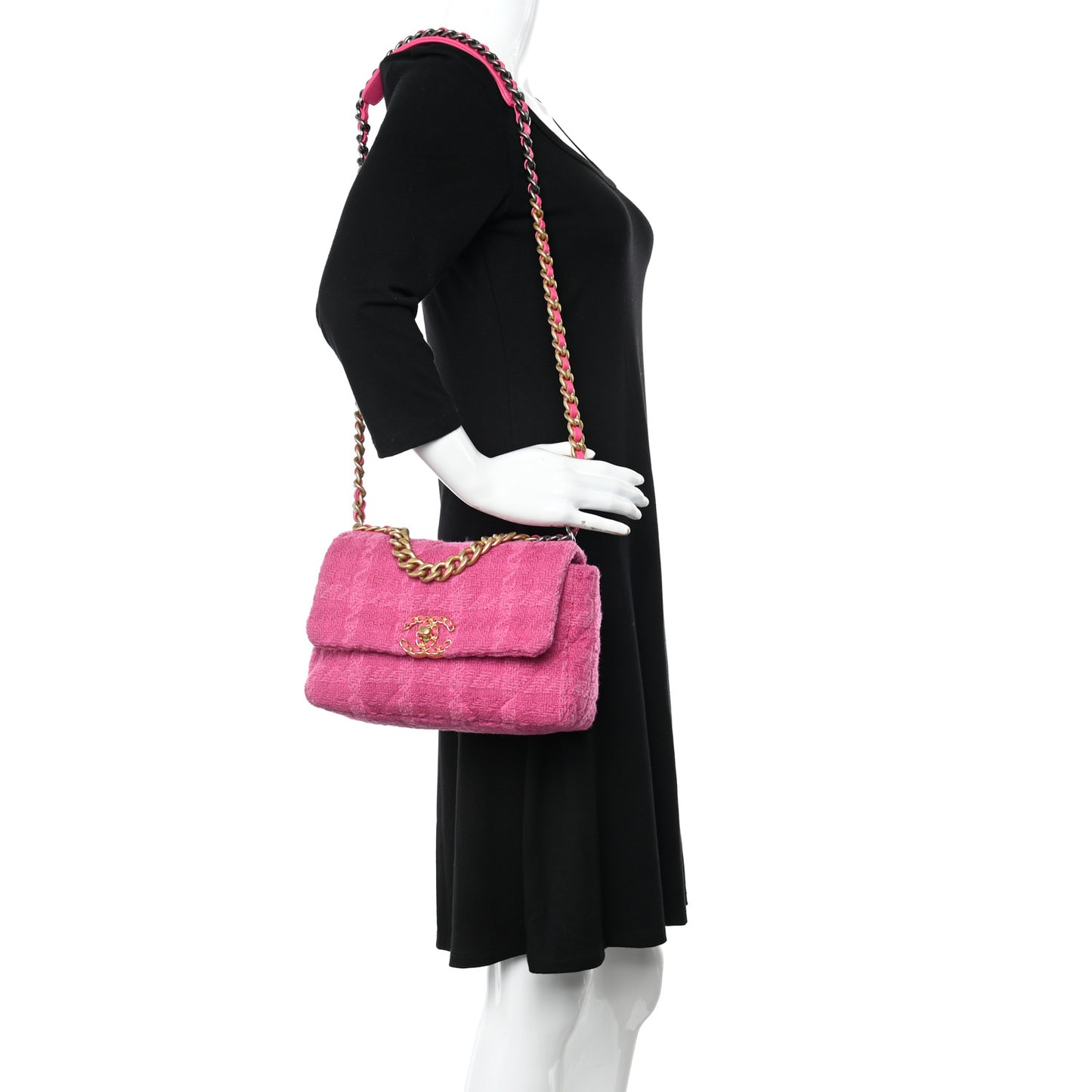 Tweed Quilted Medium Chanel 19 Flap Pink