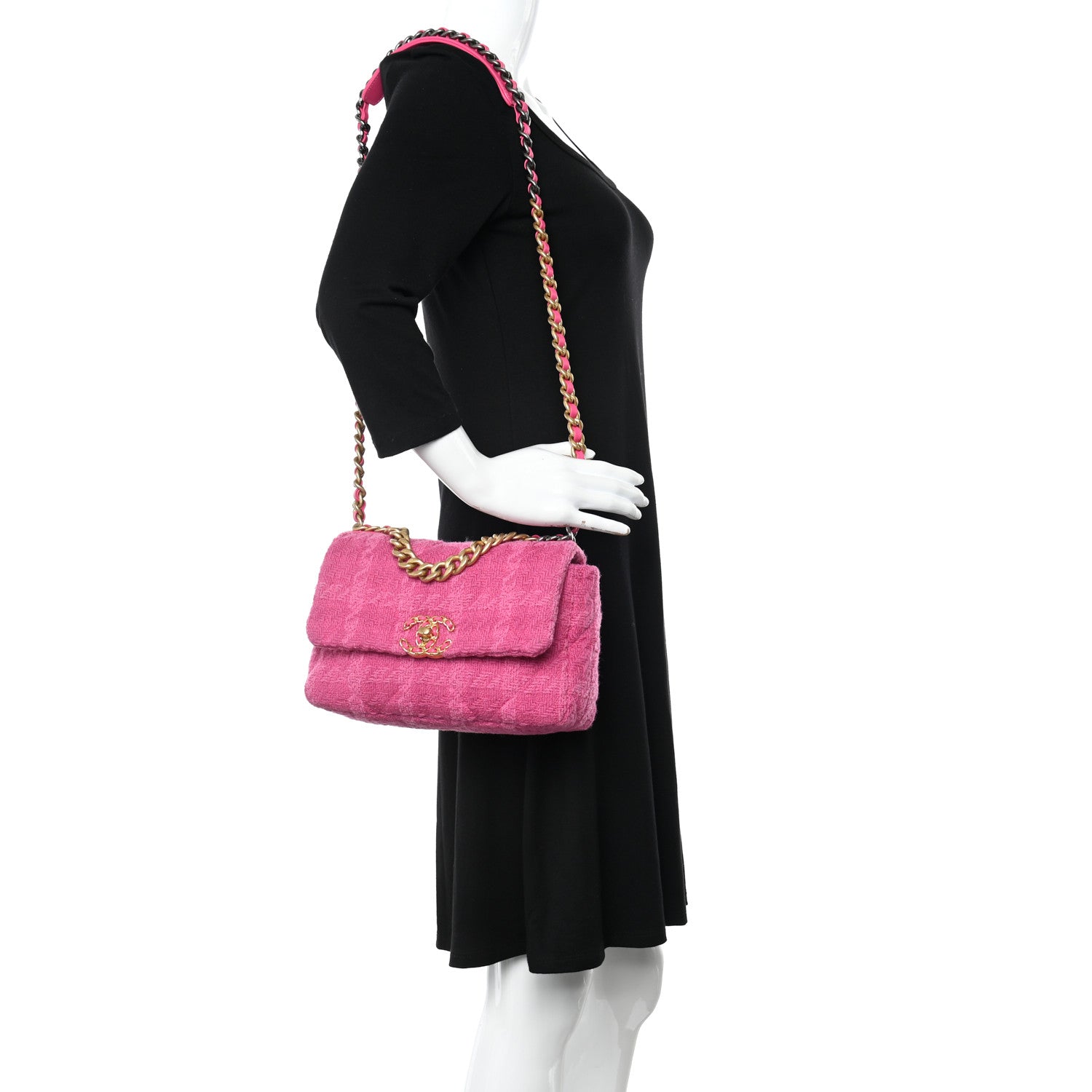 Chanel Tweed Quilted Medium Chanel 19 Flap Pink 2 of 13