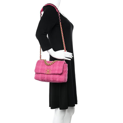 Chanel Tweed Quilted Medium Chanel 19 Flap Pink 2 of 13