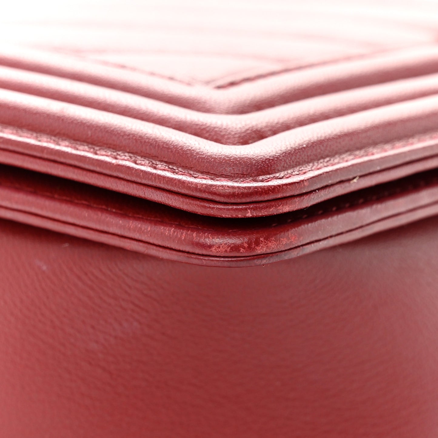 Calfskin Chevron Quilted Medium Boy Flap Dark Red