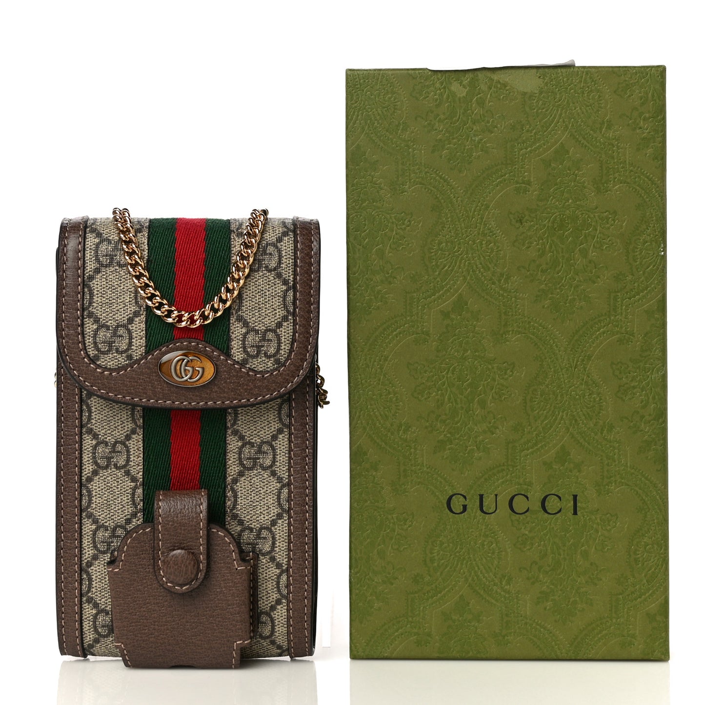 GG Supreme Monogram Web Ophidia Phone Case Crossbody Beige New Acero