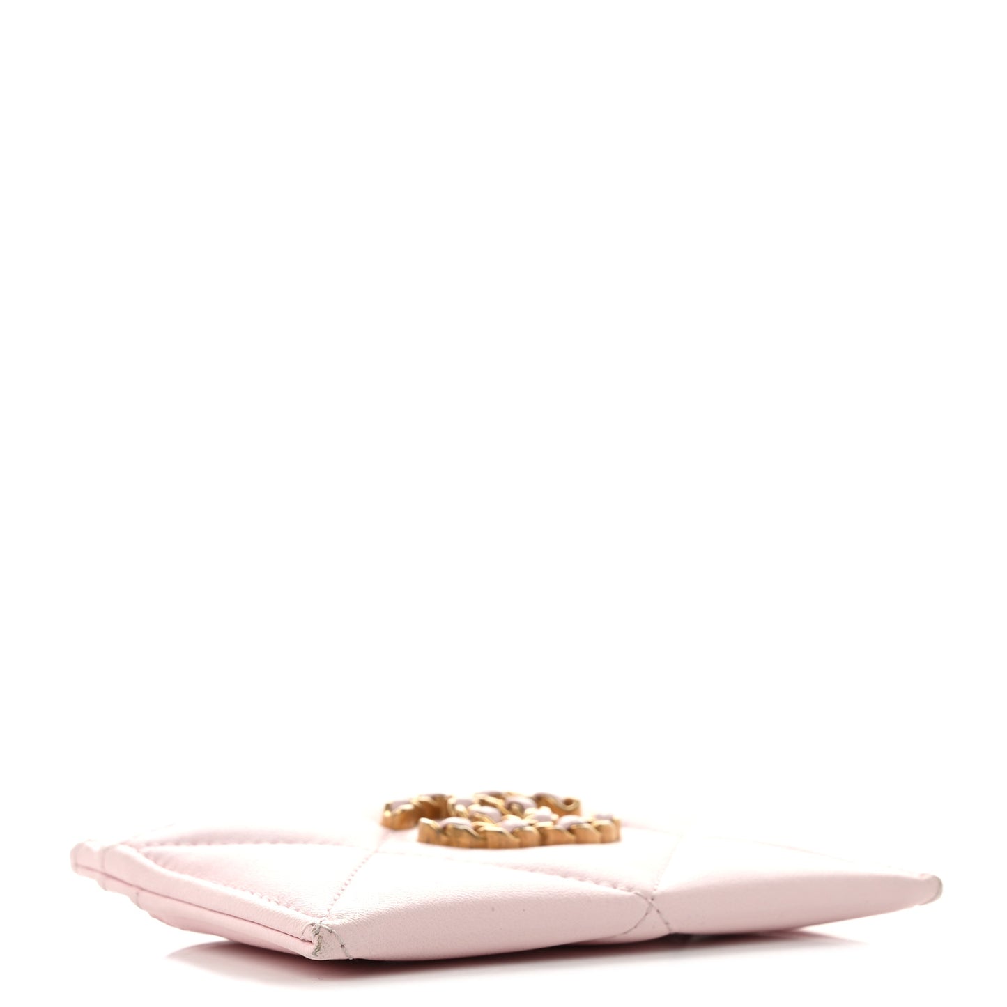 Lambskin Quilted Chanel 19 Card Holder Light Pink