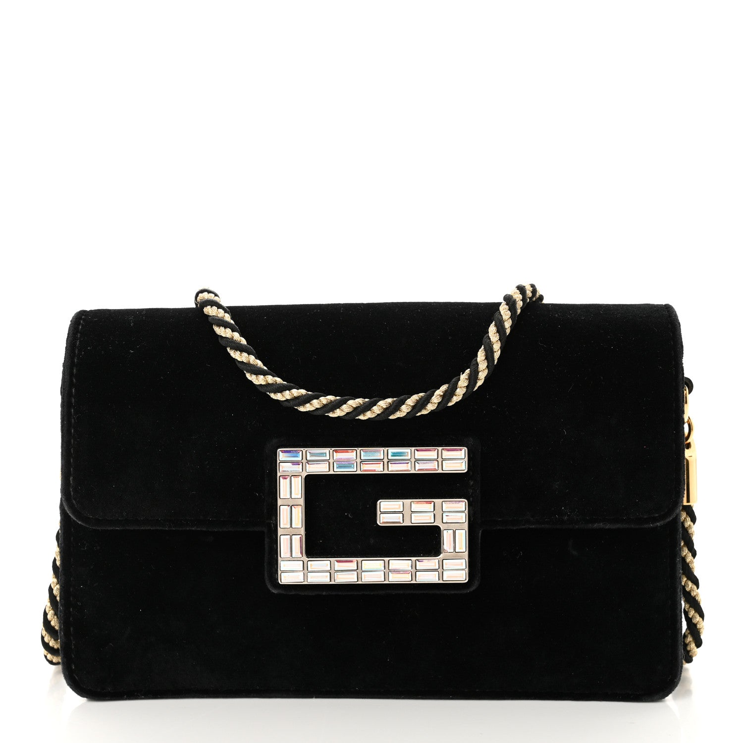 Gucci Velvet Crystal Square G Shoulder Bag Black 1 of 10