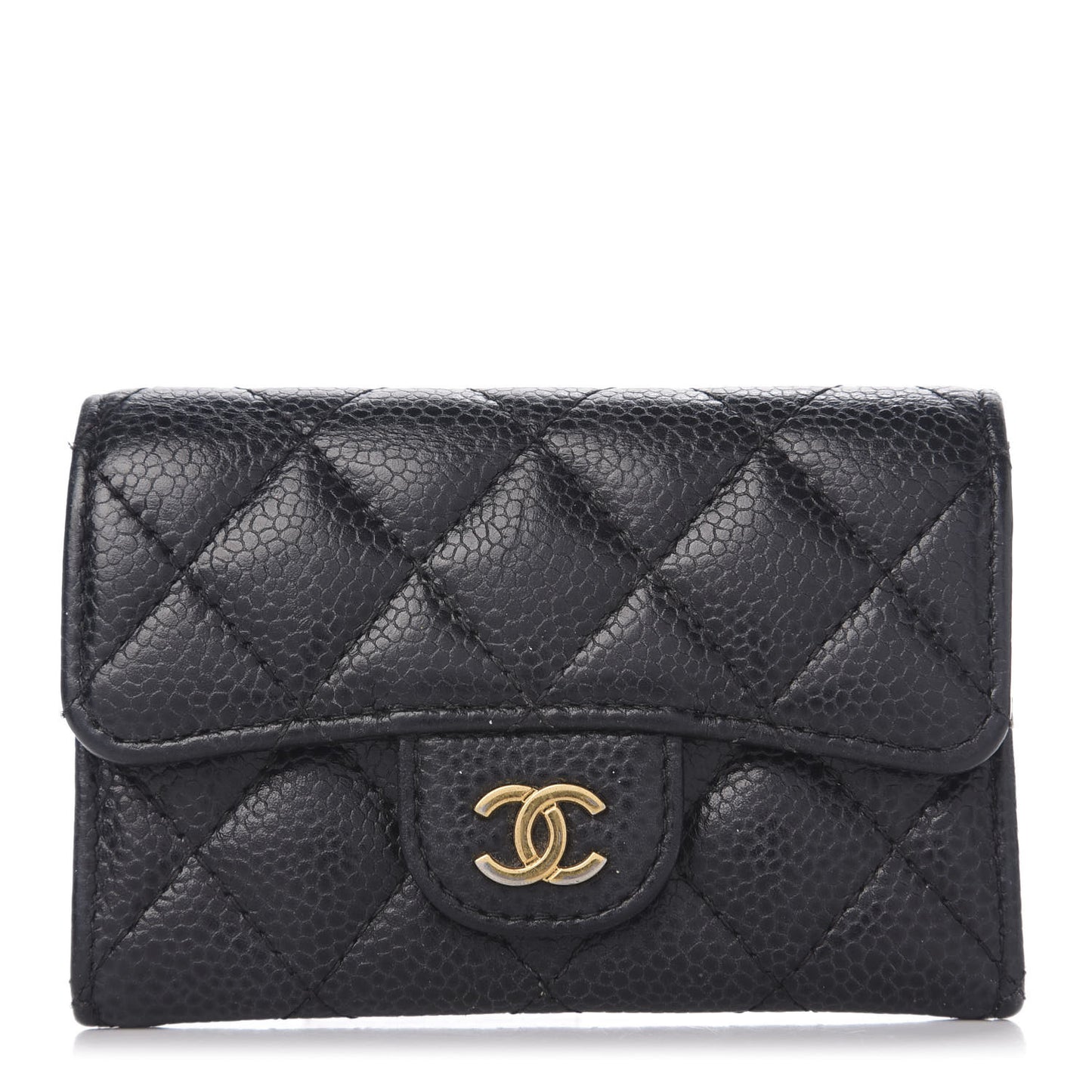 Caviar Quilted Flap Card Holder Black