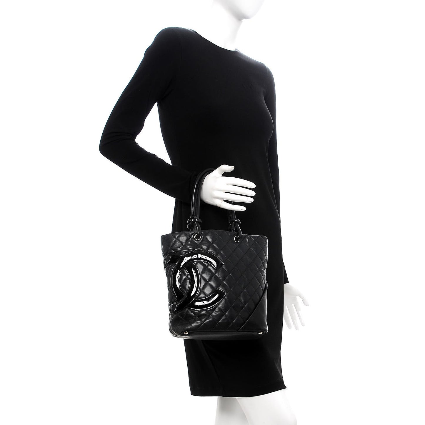 Calfskin Quilted Medium Cambon Tote Black