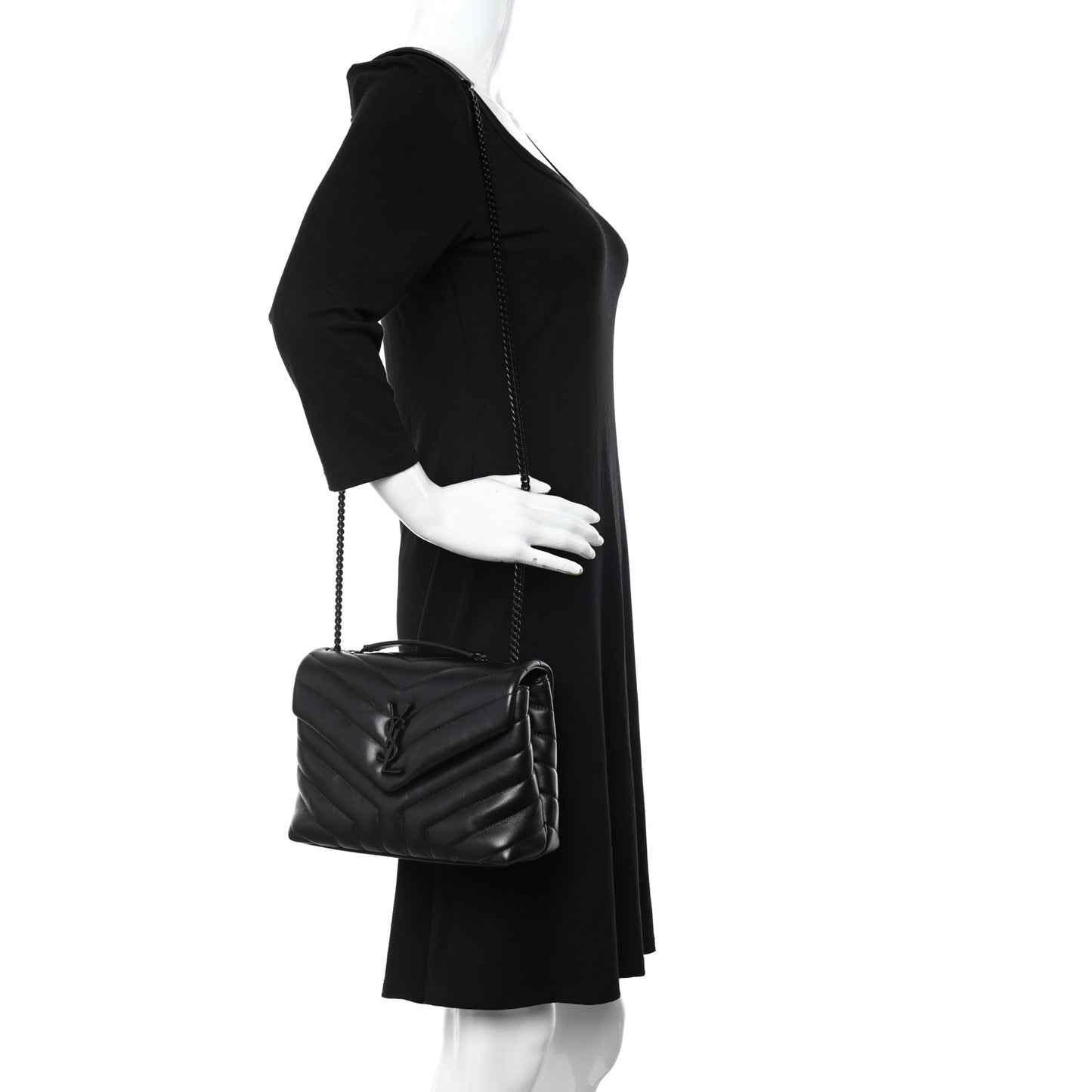 Calfskin Y Quilted Monogram Monochrome Small Loulou Chain Satchel Black